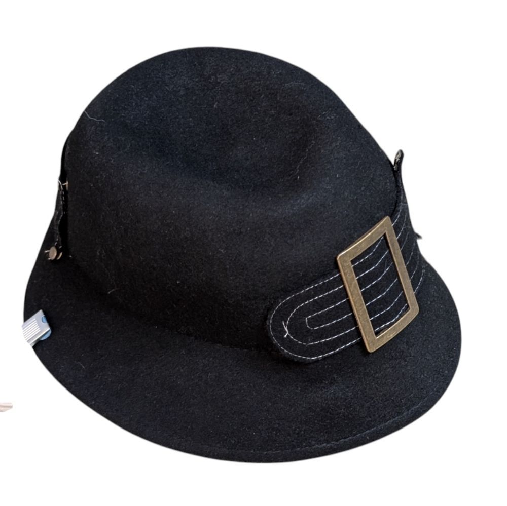 SCALA 100% wool black bucket hat OSFM buckle cloche 1920's vibe packable travel